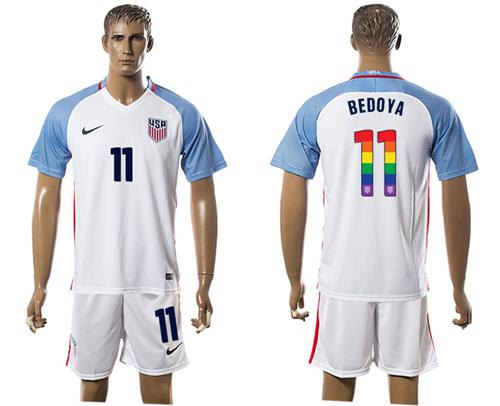 USA #11 Bedoya White Rainbow Soccer Country Jersey